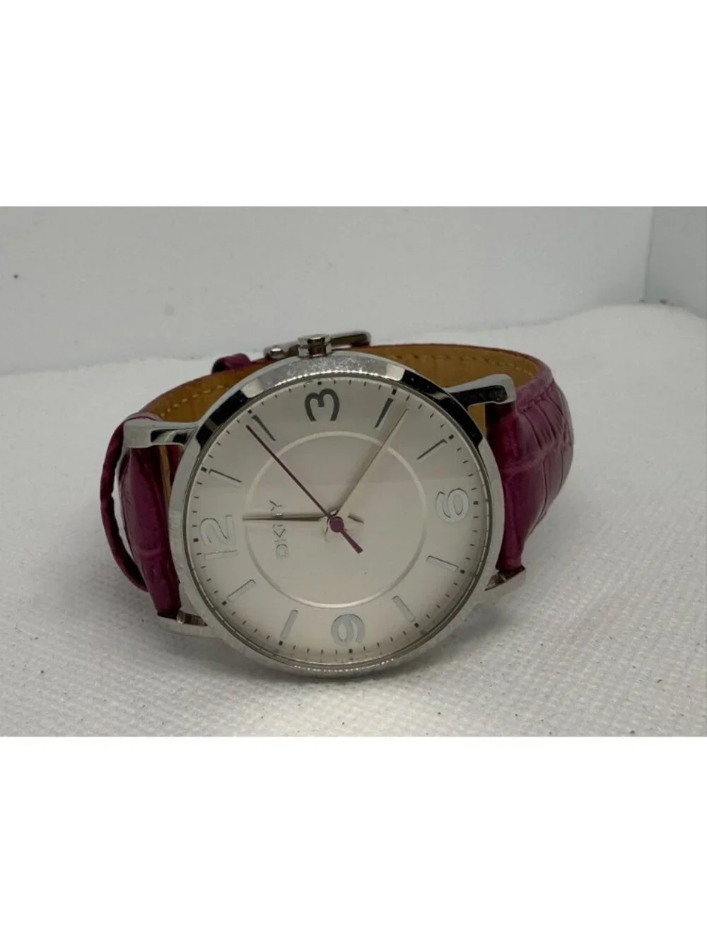 DKNY NY-8072 Ladies Watch Silver-Tone Dial Purple Crocodile Leather Strap